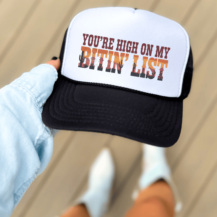 Desert Sunset Bitin List Country Trucker Hat - Sunlit Funlit | Graphic Tees for Country Concert Addicts
