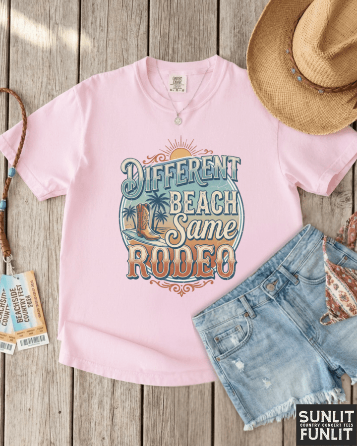Different Beach Same Rodeo Beach Tee