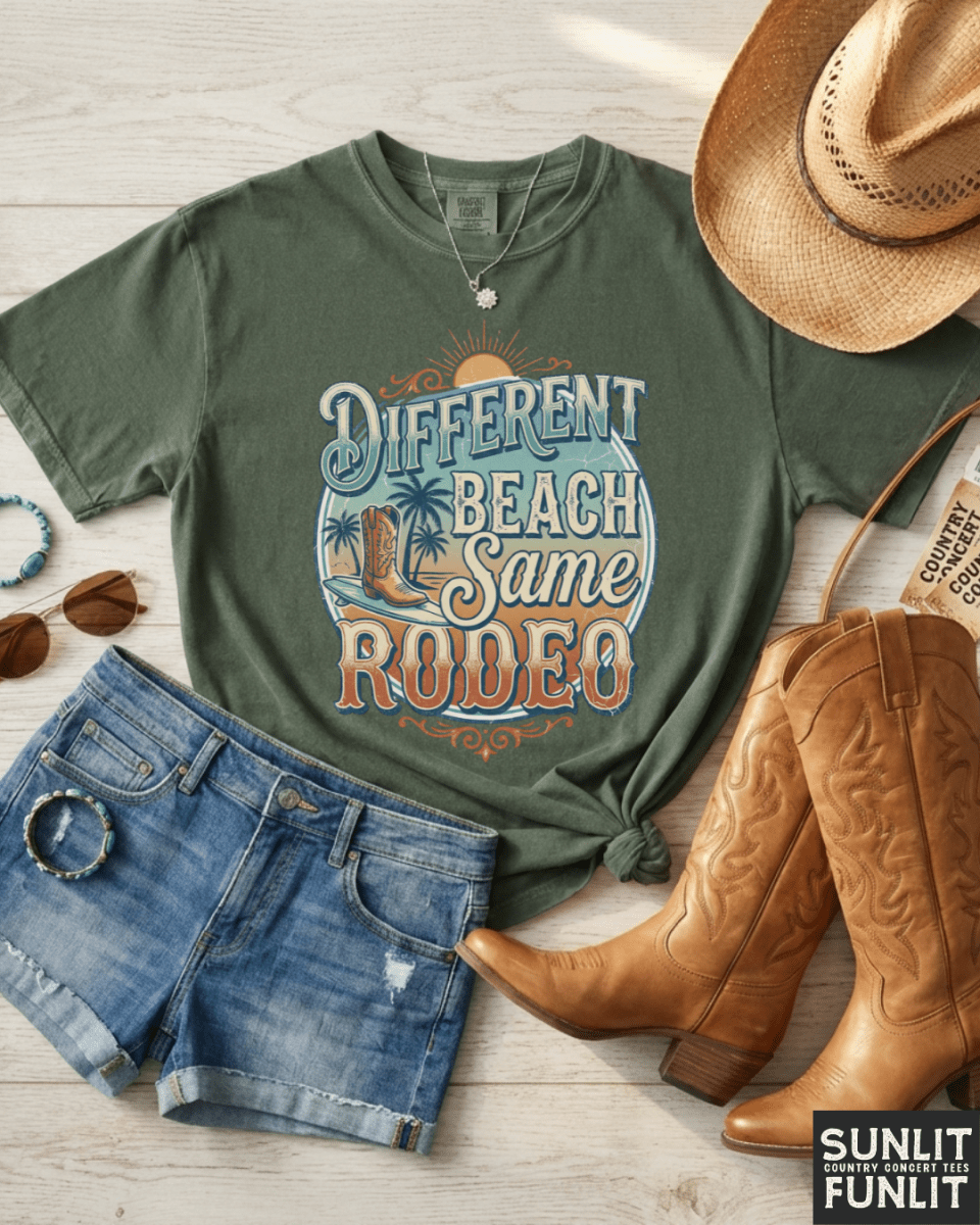 Different Beach Same Rodeo Beach Tee