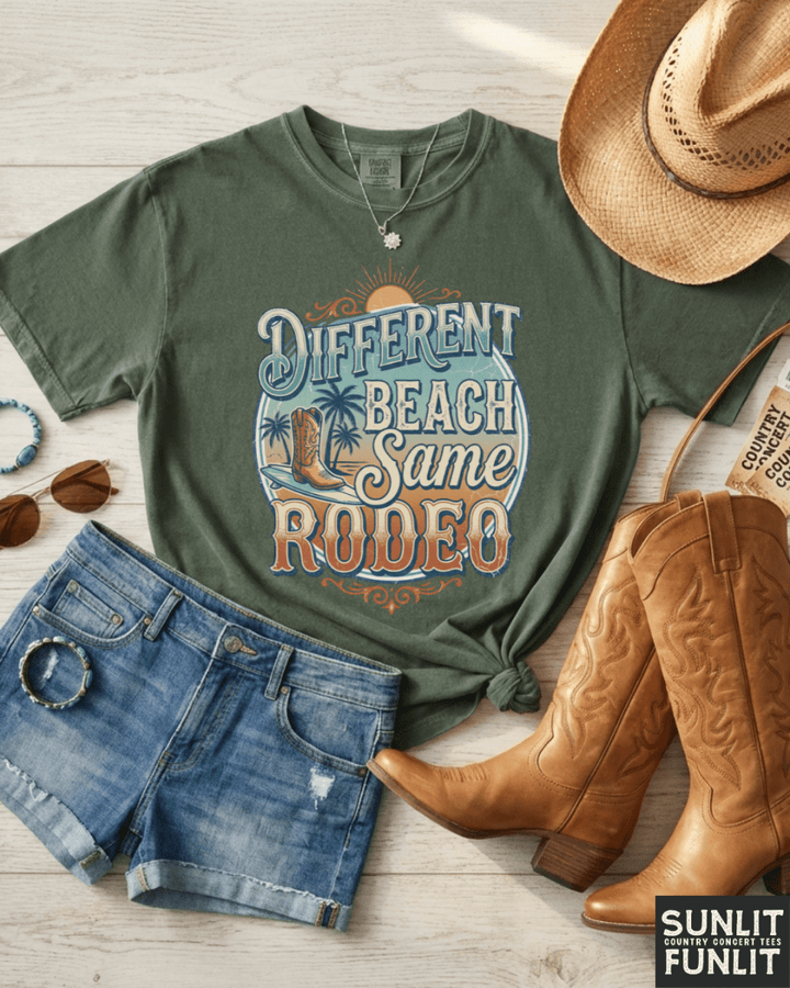 Different Beach Same Rodeo Beach Tee