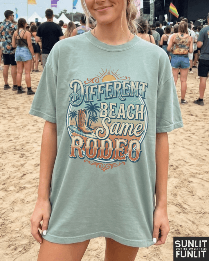 Different Beach Same Rodeo Beach Tee