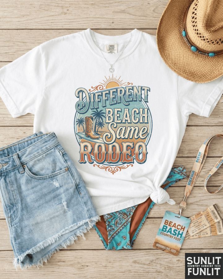 Different Beach Same Rodeo Beach Tee