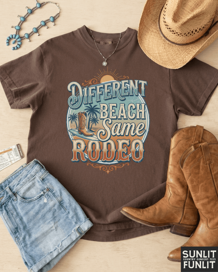Different Beach Same Rodeo Beach Tee