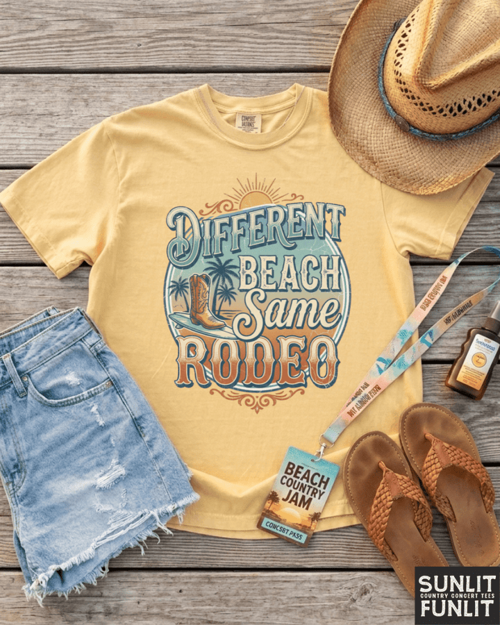 Different Beach Same Rodeo Beach Tee