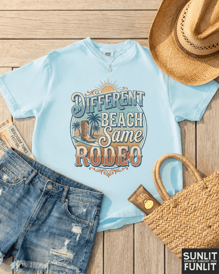 Different Beach Same Rodeo Beach Tee