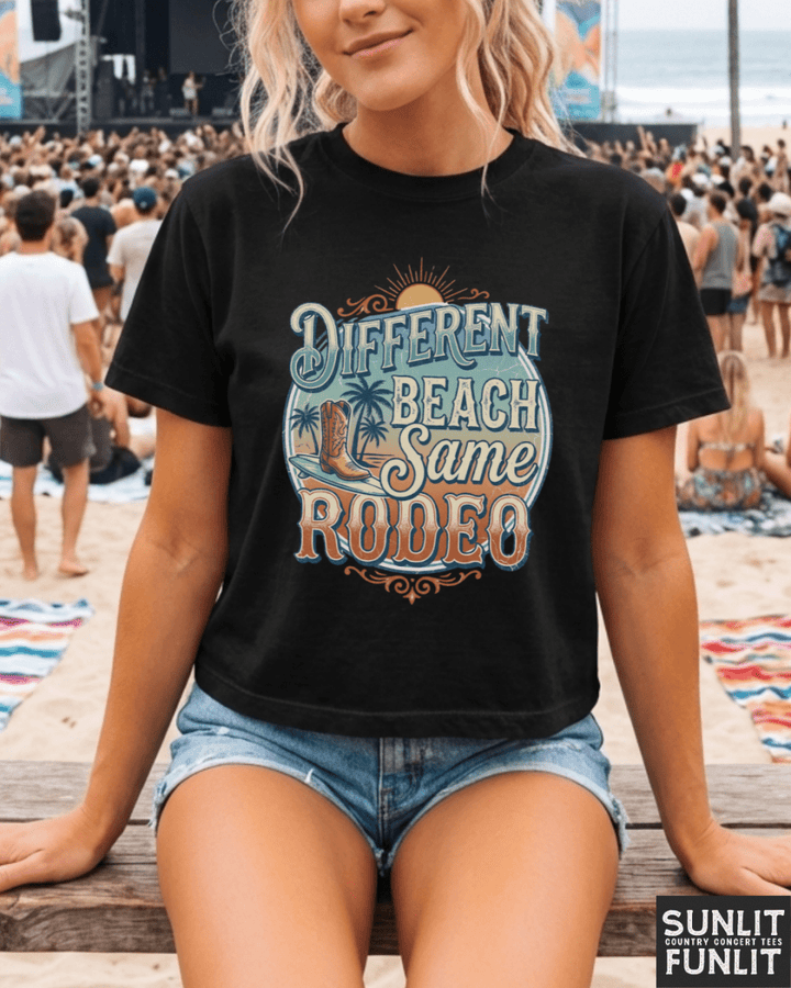 Different Beach Same Rodeo Boxy Cropped Tee