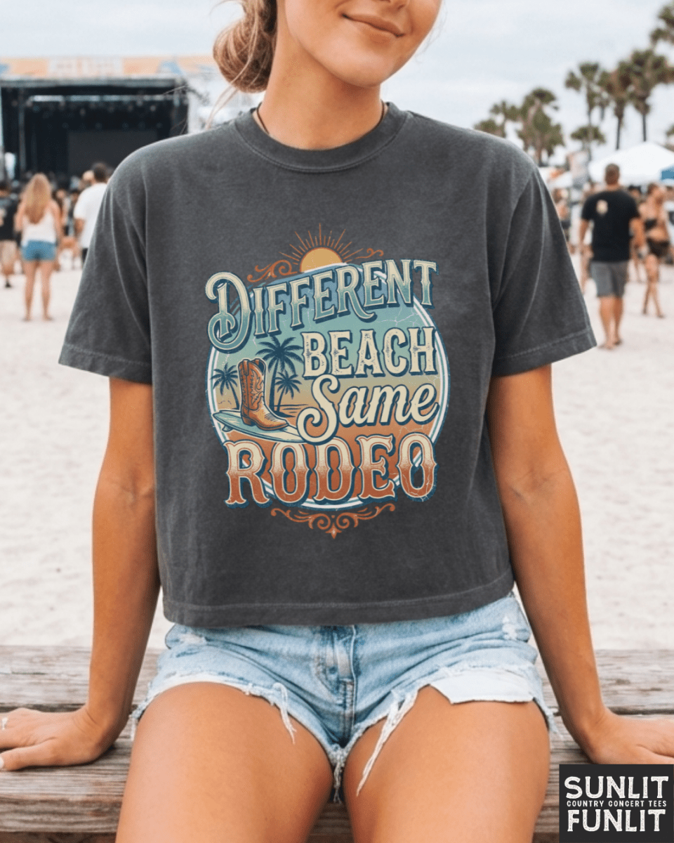Different Beach Same Rodeo Boxy Cropped Tee