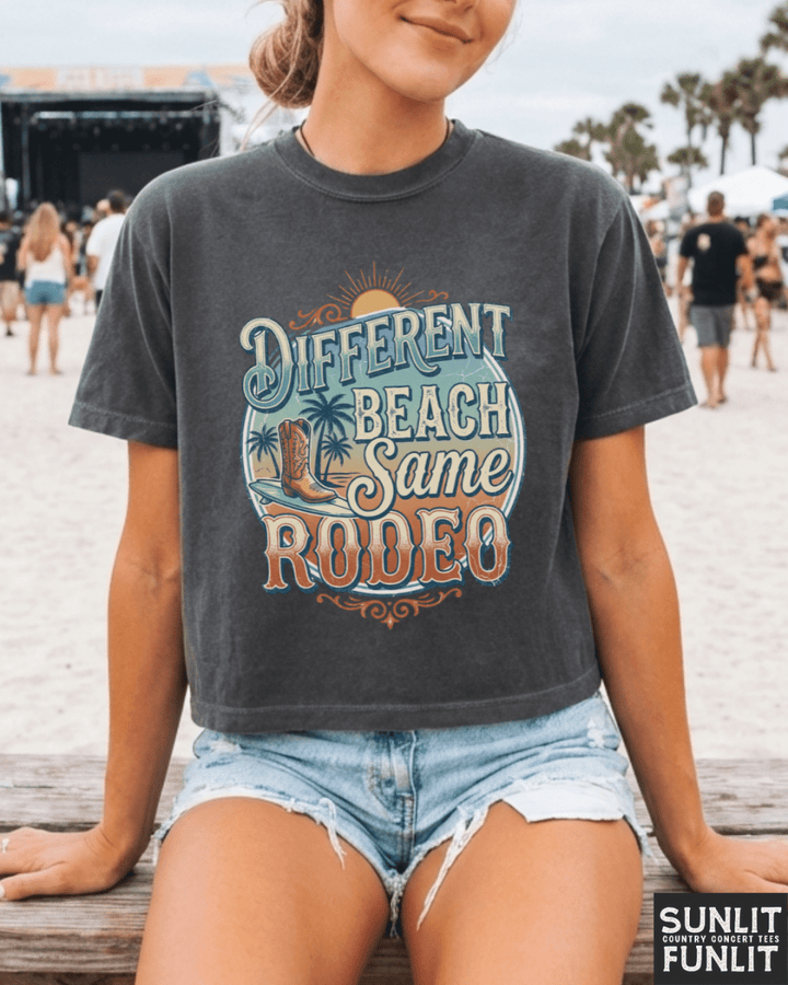 Different Beach Same Rodeo Boxy Cropped Tee