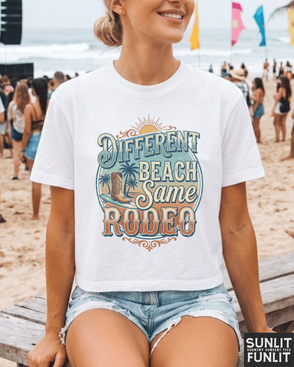 Different Beach Same Rodeo Boxy Cropped Tee