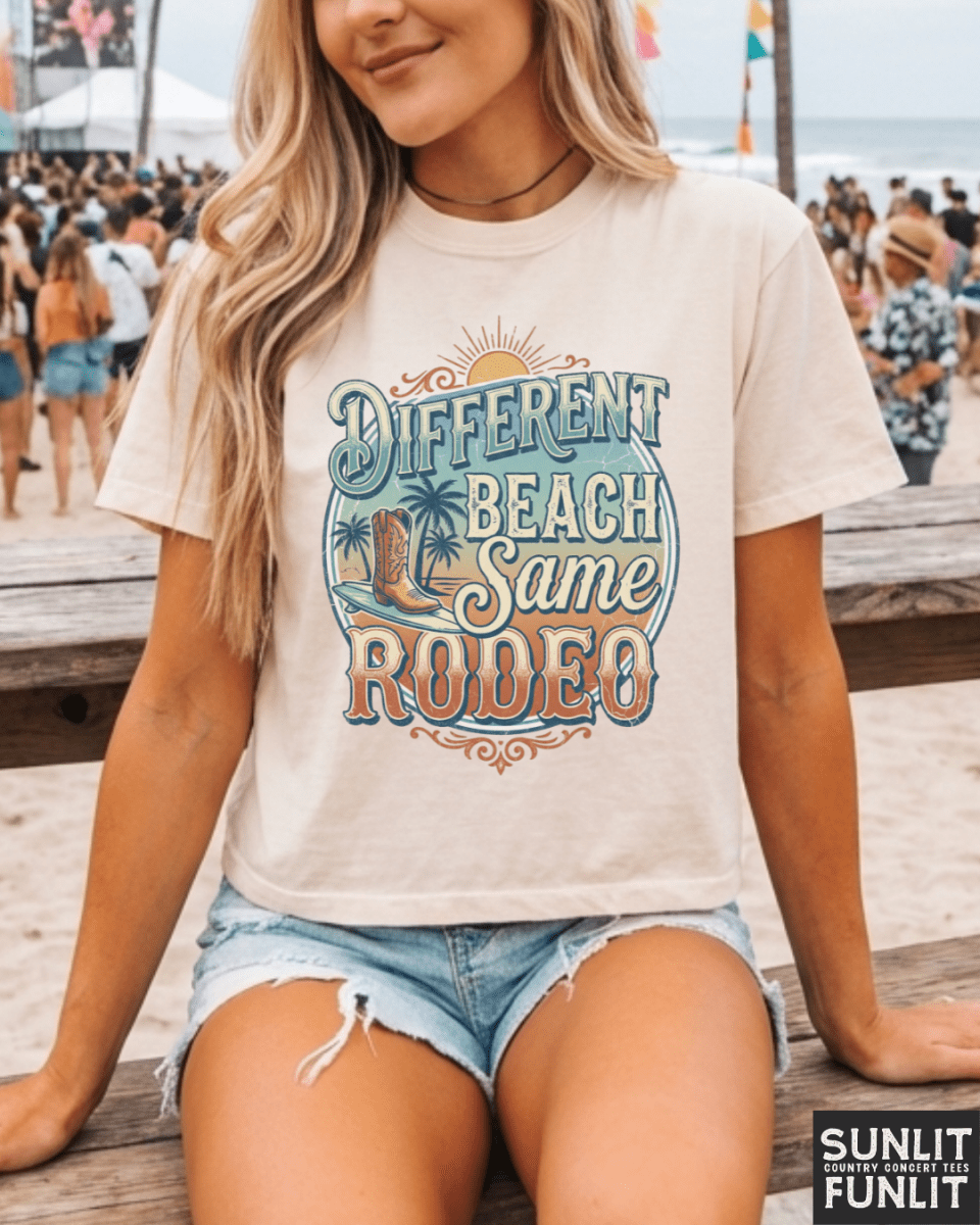 Different Beach Same Rodeo Boxy Cropped Tee