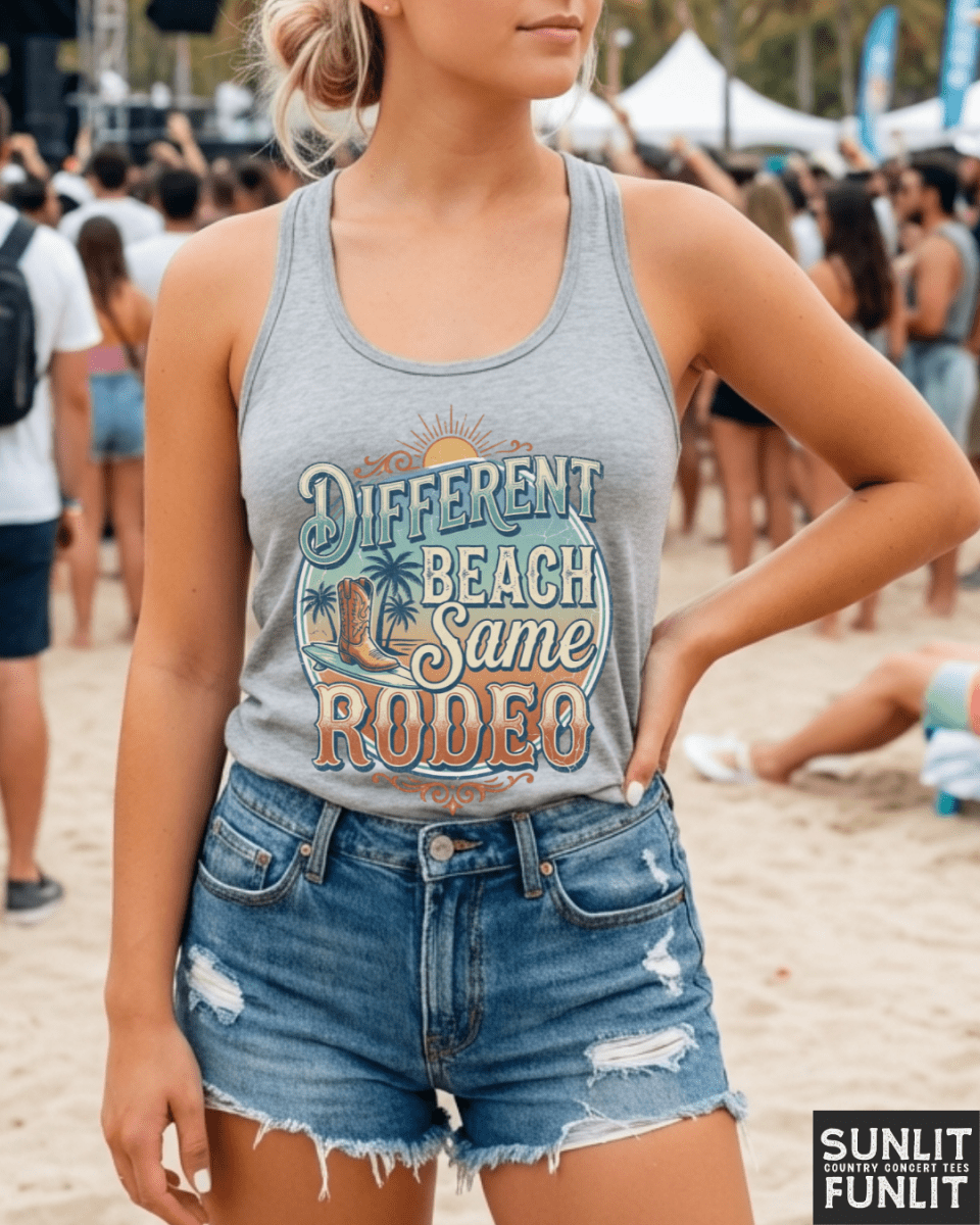 Different Beach Same Rodeo Racerback Tank