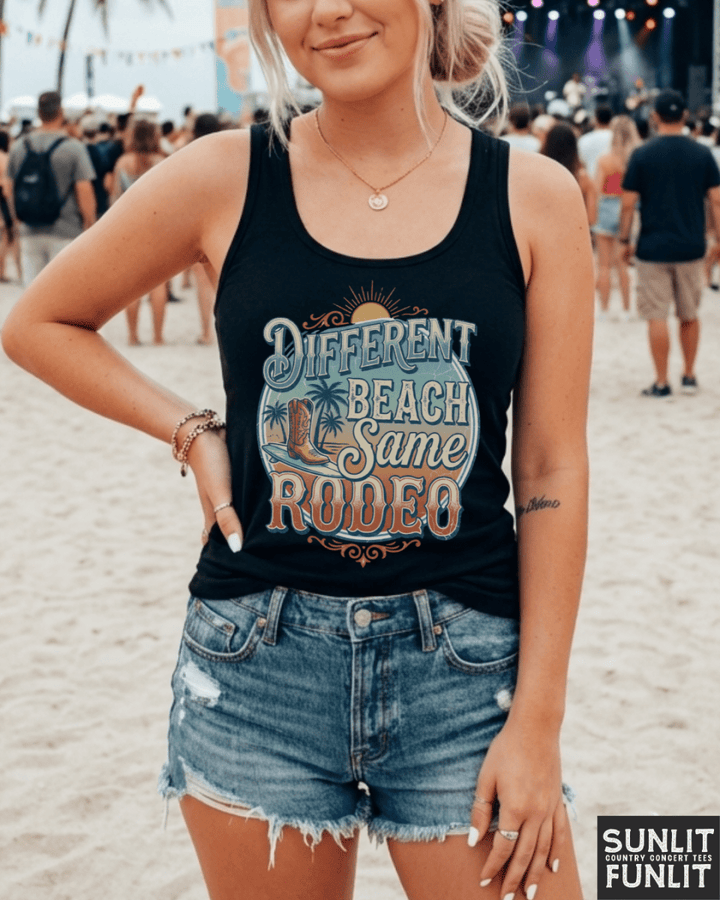 Different Beach Same Rodeo Racerback Tank
