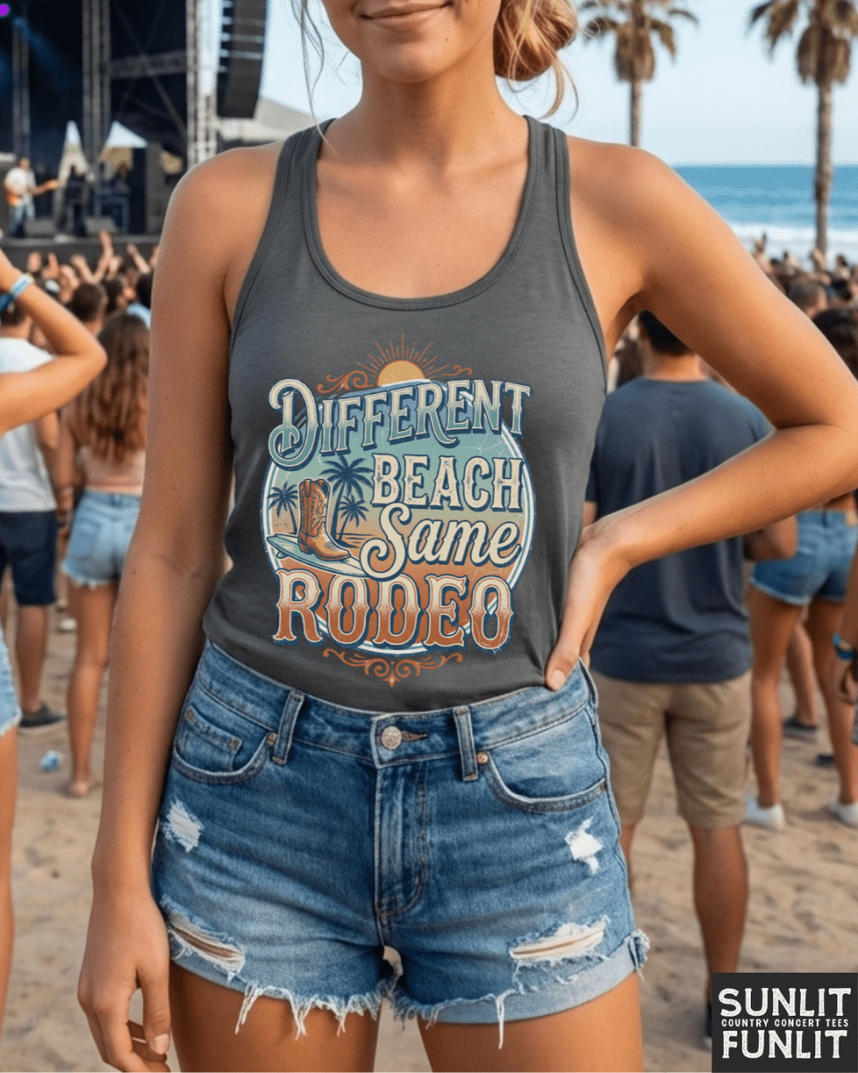 Different Beach Same Rodeo Racerback Tank