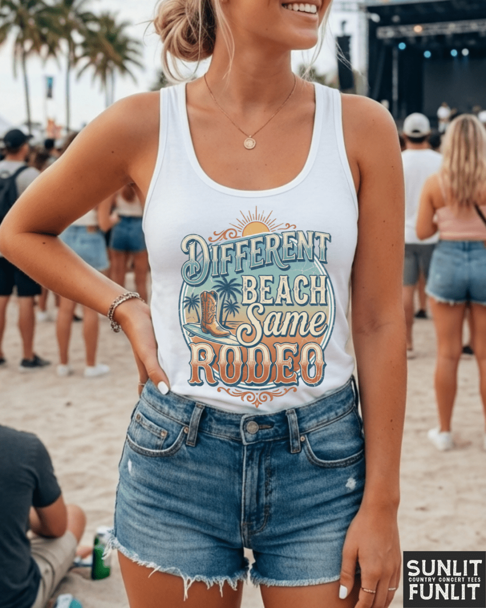 Different Beach Same Rodeo Racerback Tank