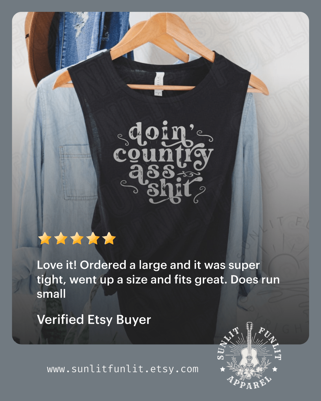 Doin' Country Ass Shit Muscle Tank Top - Sunlit Funlit | Graphic Tees for Country Concert Addicts