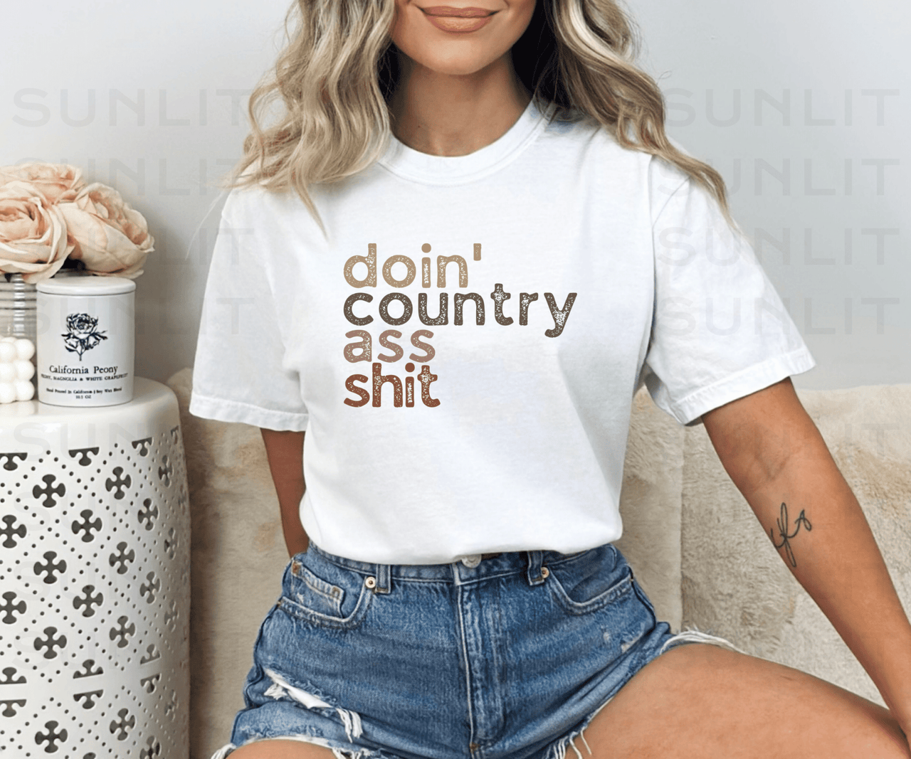 Doin' Country Ass Sh*t Stacked Tee - Sunlit Funlit | Graphic Tees for Country Concert Addicts