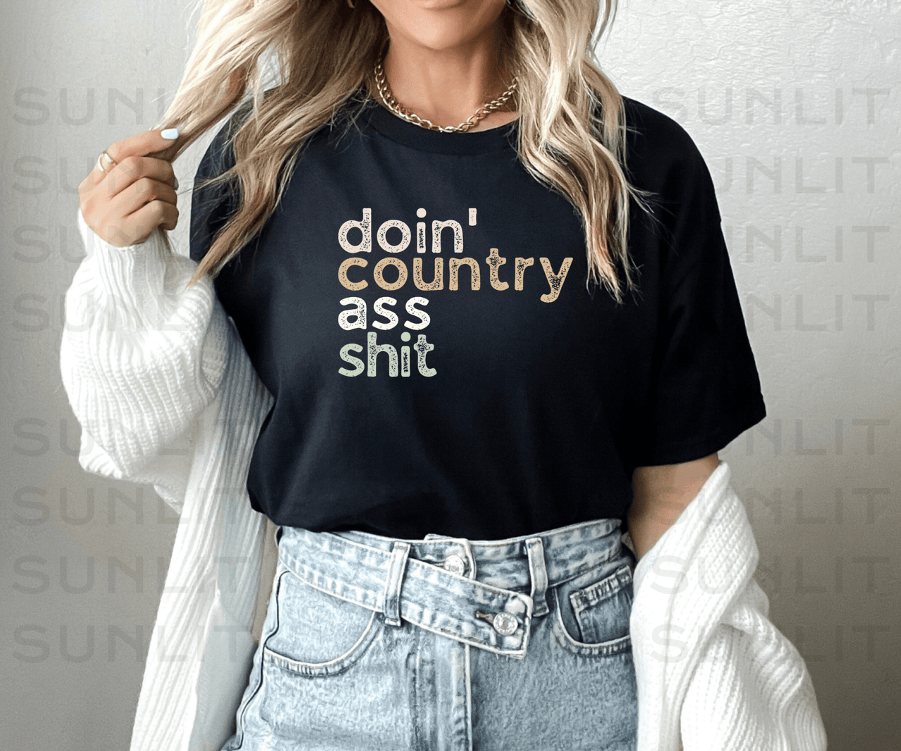 Doin' Country Ass Sh*t Stacked Tee - Sunlit Funlit | Graphic Tees for Country Concert Addicts