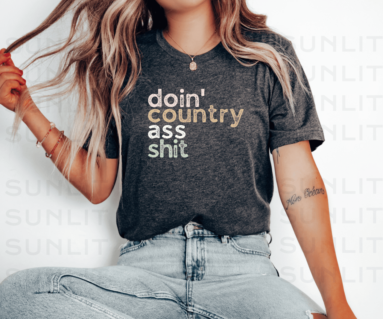 Doin' Country Ass Sh*t Stacked Tee - Sunlit Funlit | Graphic Tees for Country Concert Addicts