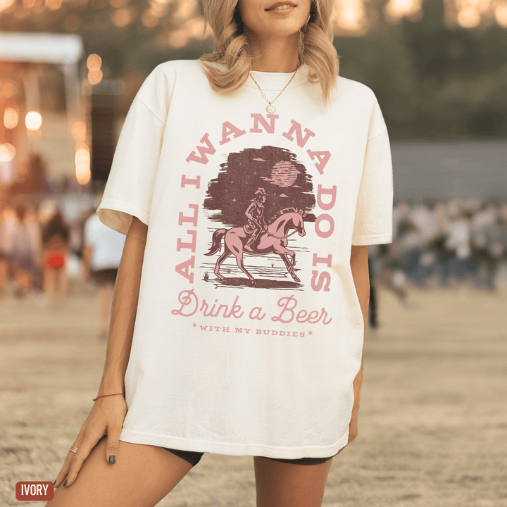 Drink a Beer With My Buddies Tee - Sunlit Funlit | Graphic Tees for Country Concert Addicts