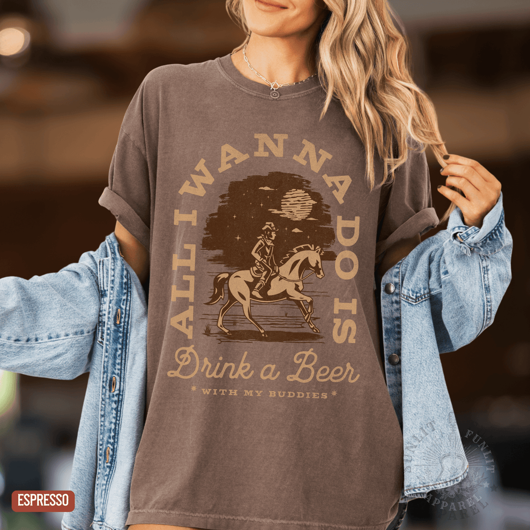 Drink a Beer With My Buddies Tee - Sunlit Funlit | Graphic Tees for Country Concert Addicts
