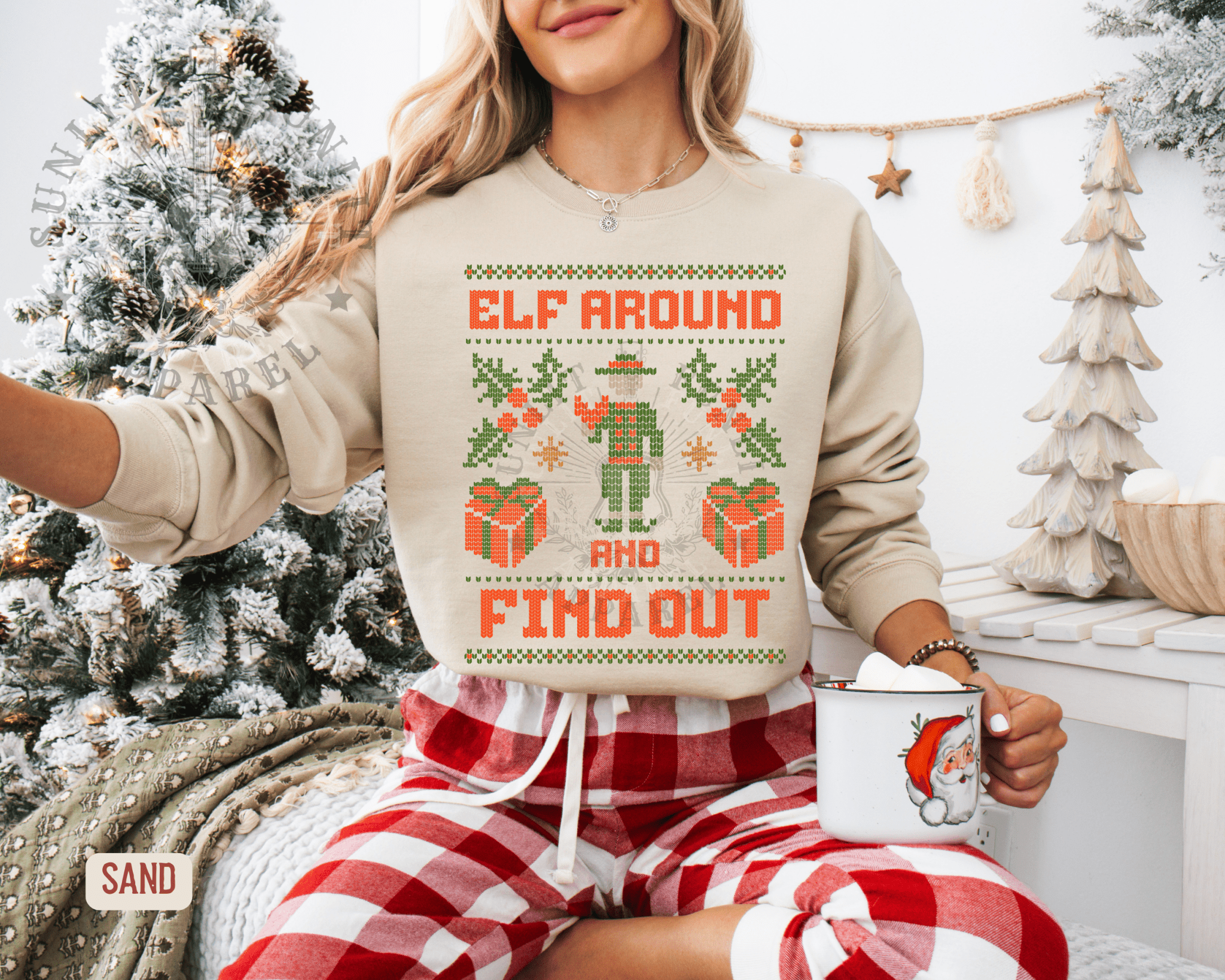 Elf Around & Find Out Funny Christmas Sweater - Sunlit Funlit | Graphic Tees for Country Concert Addicts