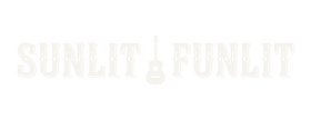 Text 'SUNLIT & FUNLIT' in a decorative font on a white background