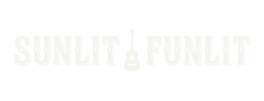 Text 'SUNLIT & FUNLIT' in a decorative font on a white background