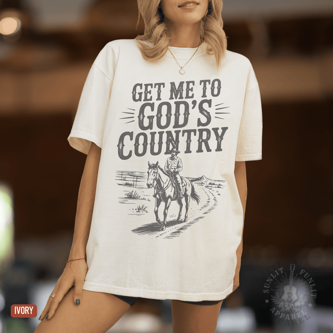 Get Me To God's Country Tee - Sunlit Funlit | Graphic Tees for Country Concert Addicts
