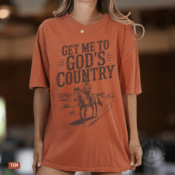 Get Me To God's Country Tee - Sunlit Funlit | Graphic Tees for Country Concert Addicts