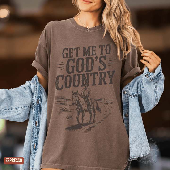 Get Me To God's Country Tee - Sunlit Funlit | Graphic Tees for Country Concert Addicts