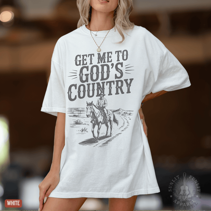 Get Me To God's Country Tee - Sunlit Funlit | Graphic Tees for Country Concert Addicts