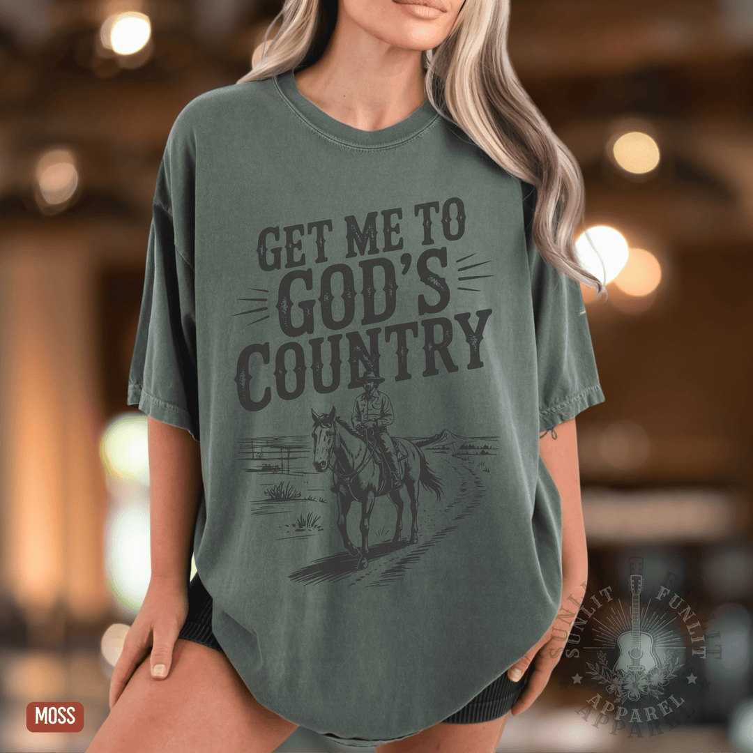 Get Me To God's Country Tee - Sunlit Funlit | Graphic Tees for Country Concert Addicts