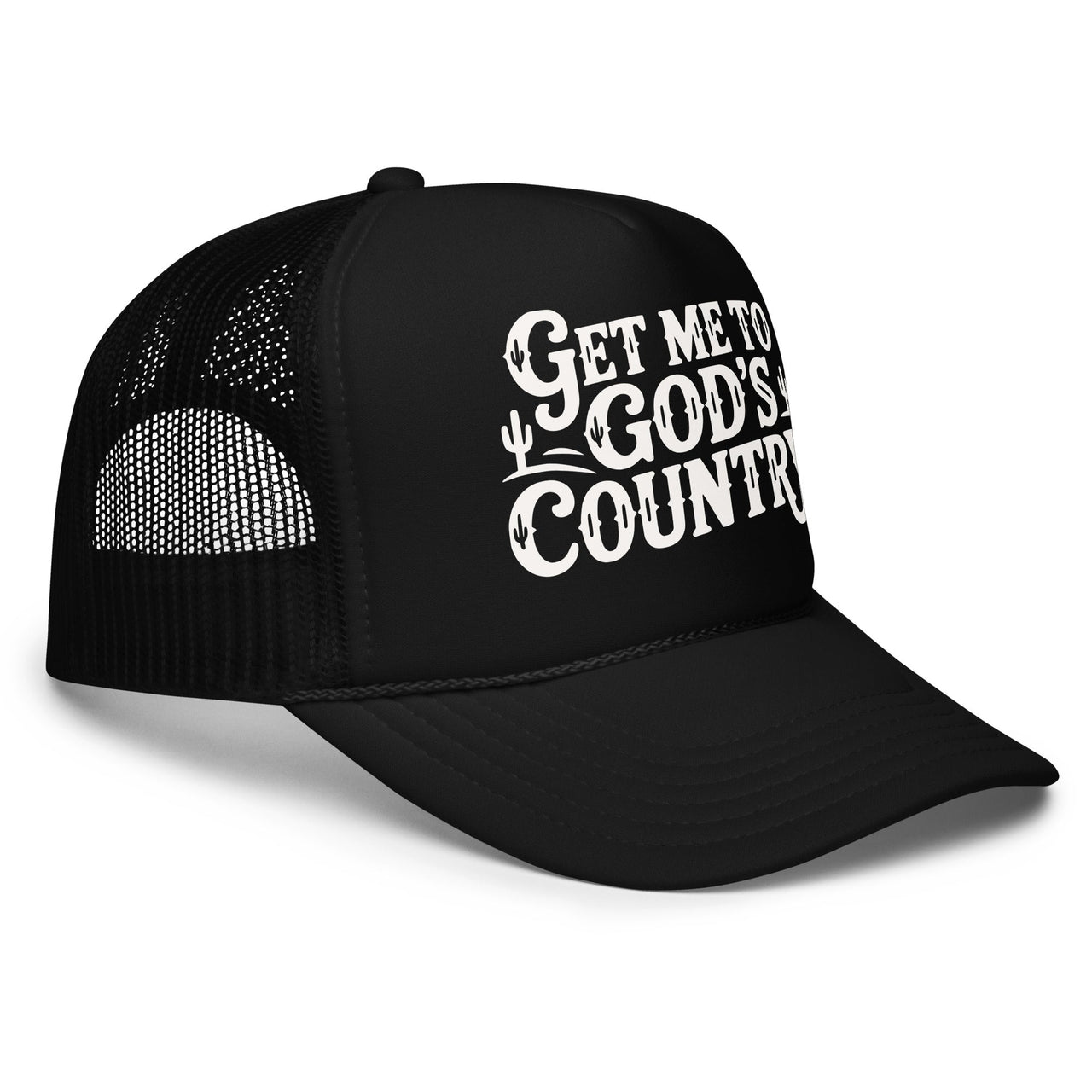 Get Me to God’s Country Trucker Hat – Western Style Mesh Cap - Sunlit Funlit Country Music Tees