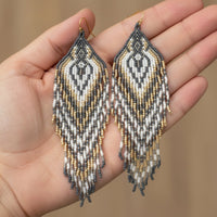 Thumbnail for western geometric dangling frindge bead earrings