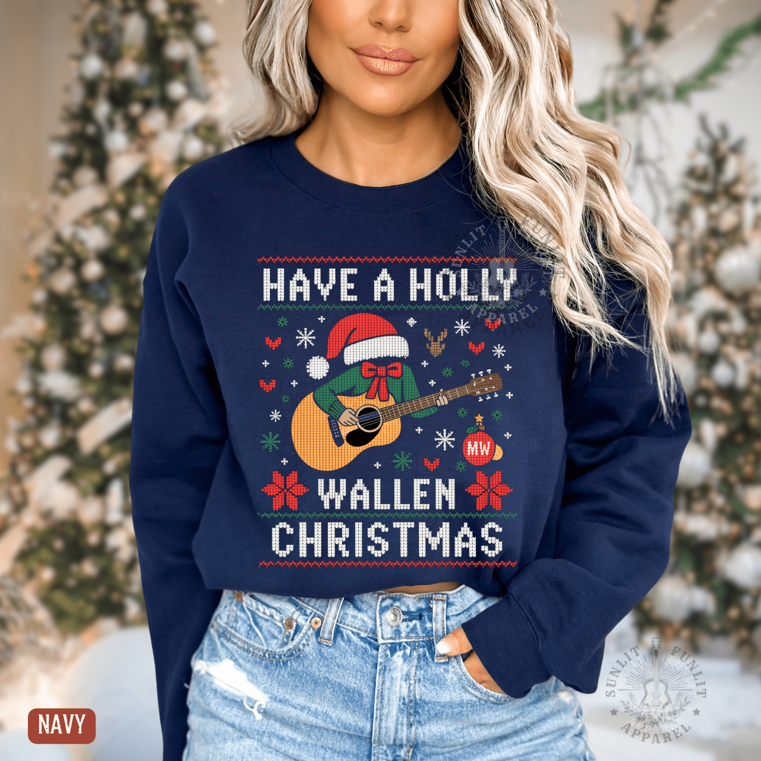 Have a Holly Wallen Christmas Country Music Holiday Sweater - Sunlit Funlit | Graphic Tees for Country Concert Addicts