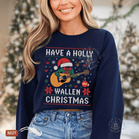 Thumbnail for Have a Holly Wallen Christmas Country Music Holiday Sweater - Sunlit Funlit | Graphic Tees for Country Concert Addicts