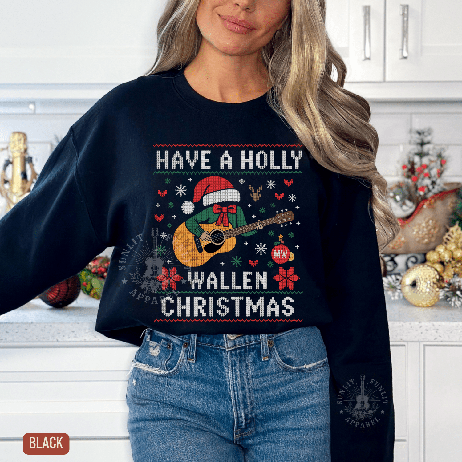 Have a Holly Wallen Christmas Country Music Holiday Sweater - Sunlit Funlit | Graphic Tees for Country Concert Addicts
