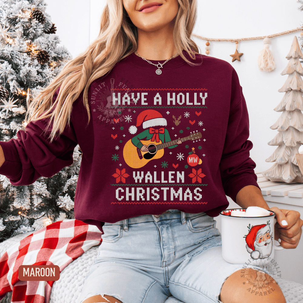 Have a Holly Wallen Christmas Country Music Holiday Sweater - Sunlit Funlit | Graphic Tees for Country Concert Addicts