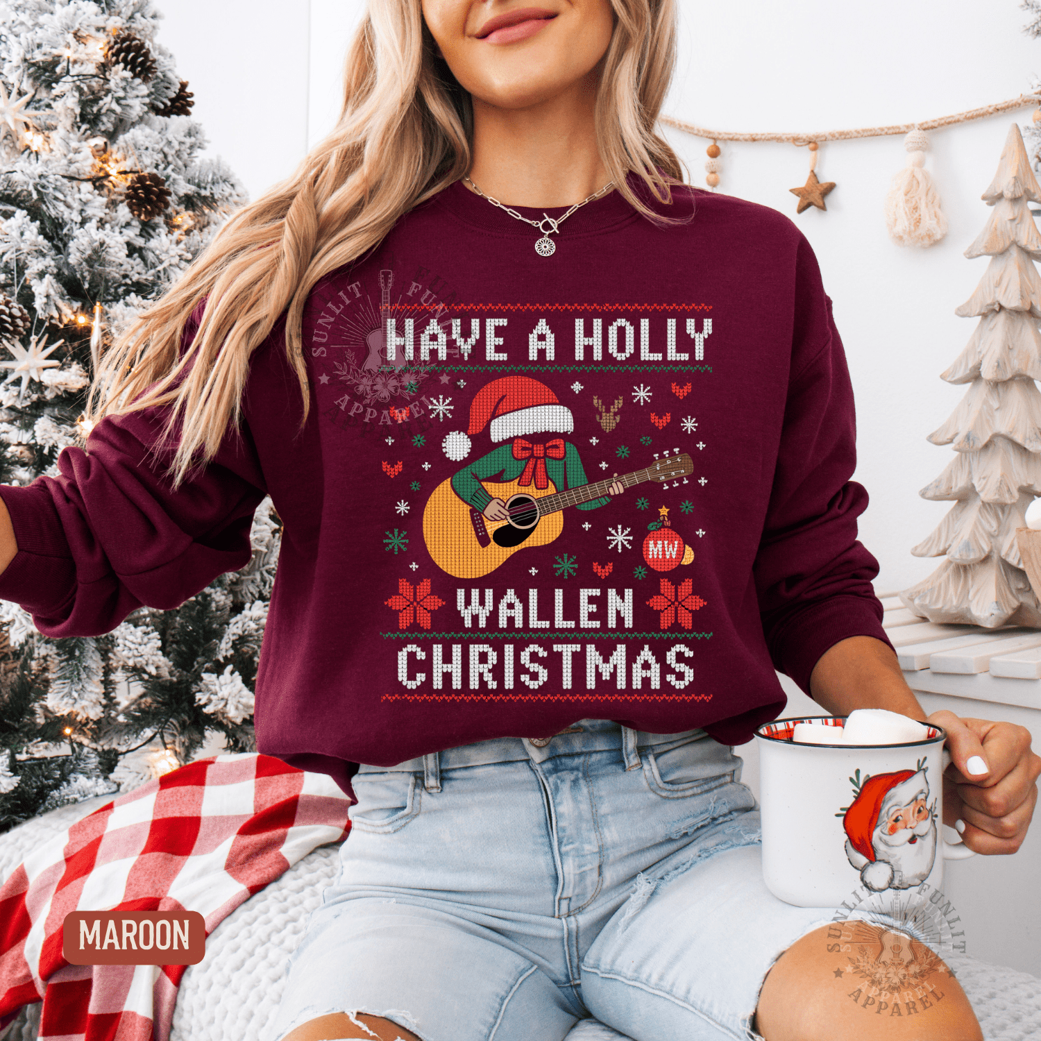 Have a Holly Wallen Christmas Country Music Holiday Sweater - Sunlit Funlit | Graphic Tees for Country Concert Addicts