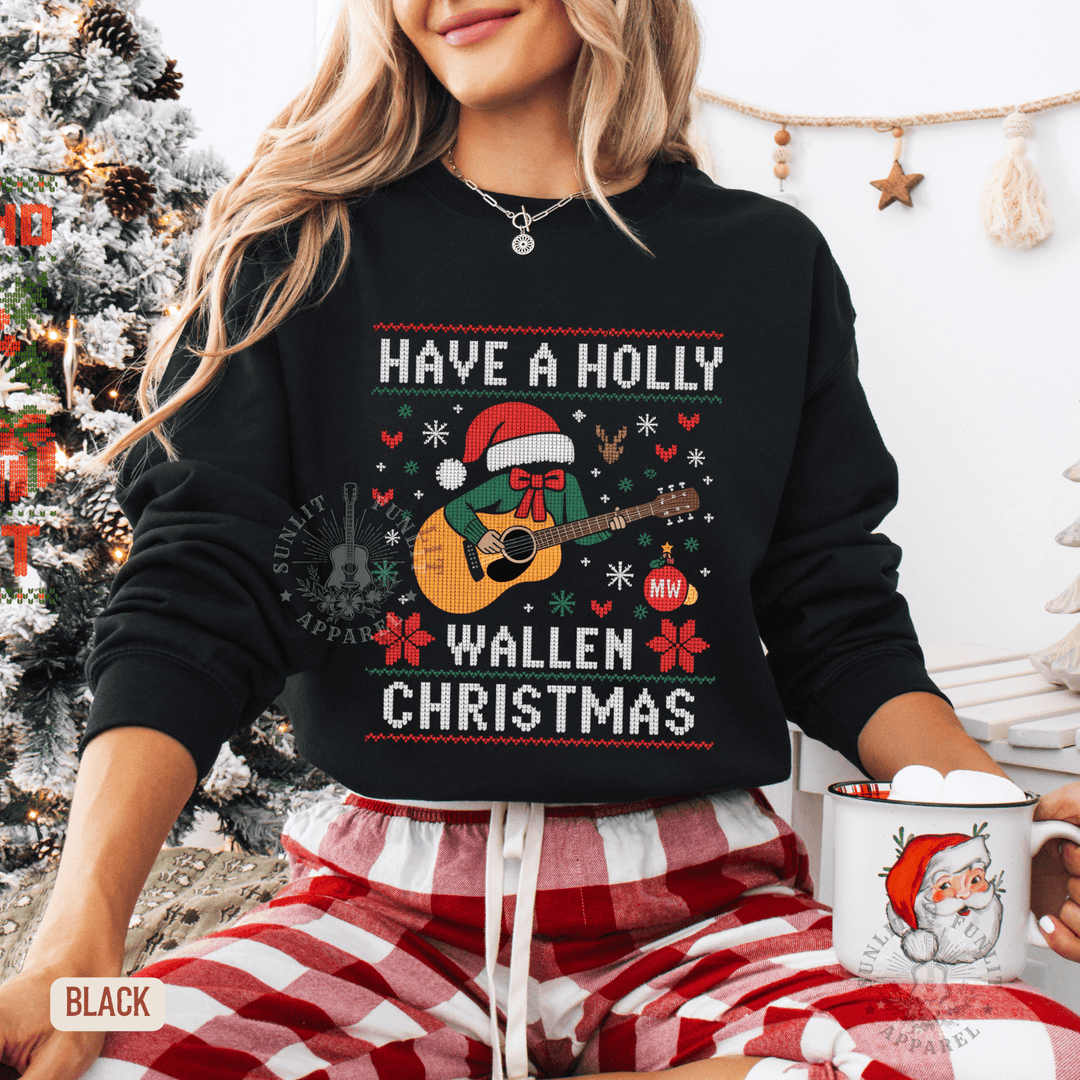 Have a Holly Wallen Christmas Country Music Holiday Sweater - Sunlit Funlit | Graphic Tees for Country Concert Addicts