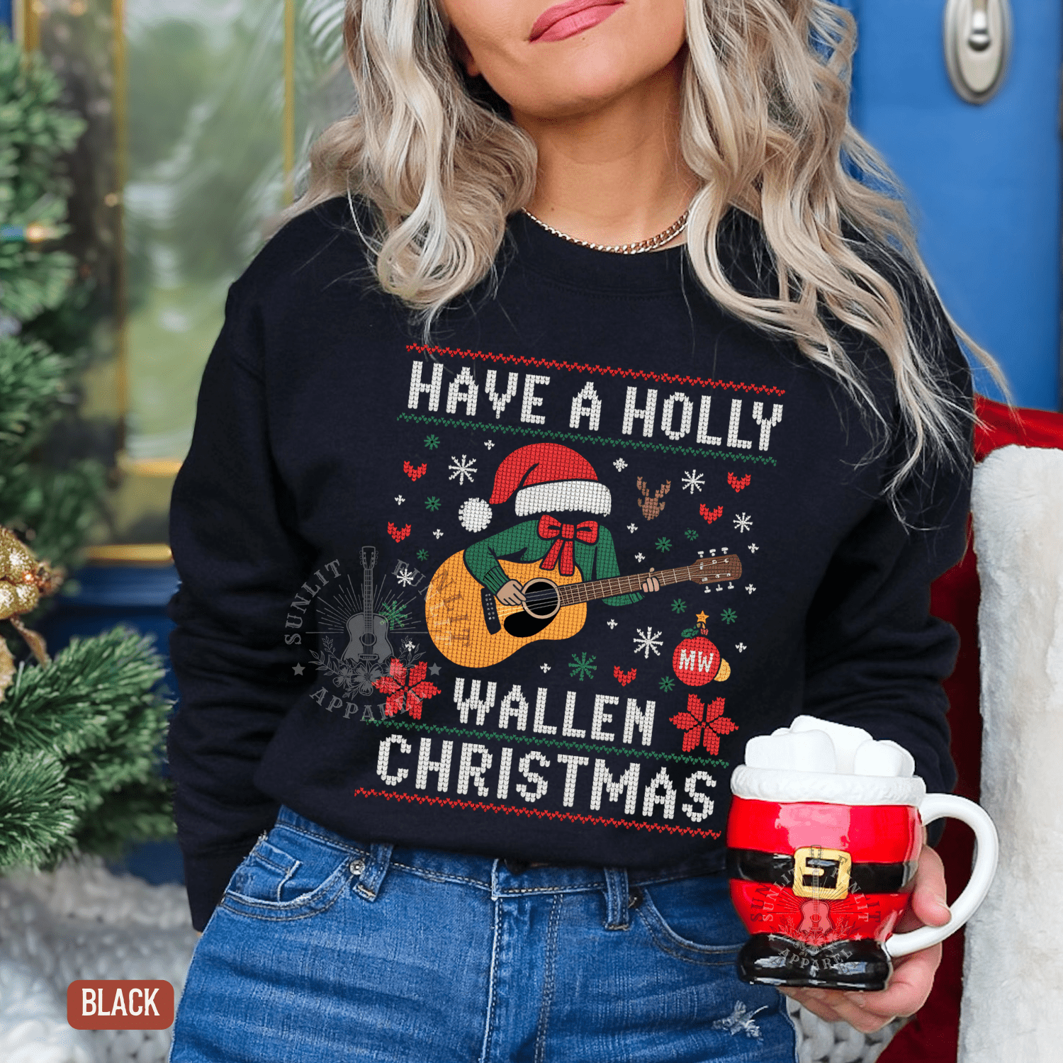 Have a Holly Wallen Christmas Country Music Holiday Sweater - Sunlit Funlit | Graphic Tees for Country Concert Addicts