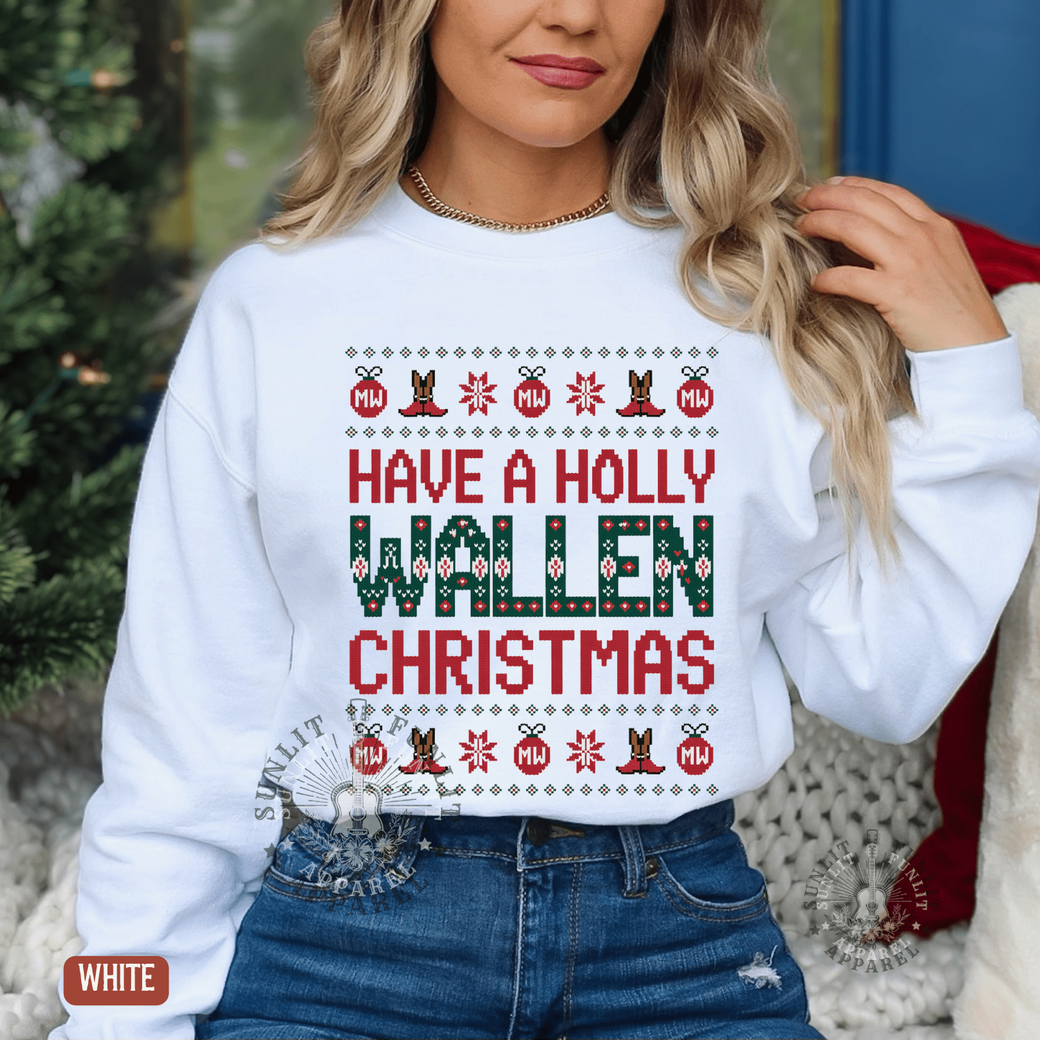 Have a Holly Wallen Christmas Holiday Ugly Sweater Style - Sunlit Funlit | Graphic Tees for Country Concert Addicts