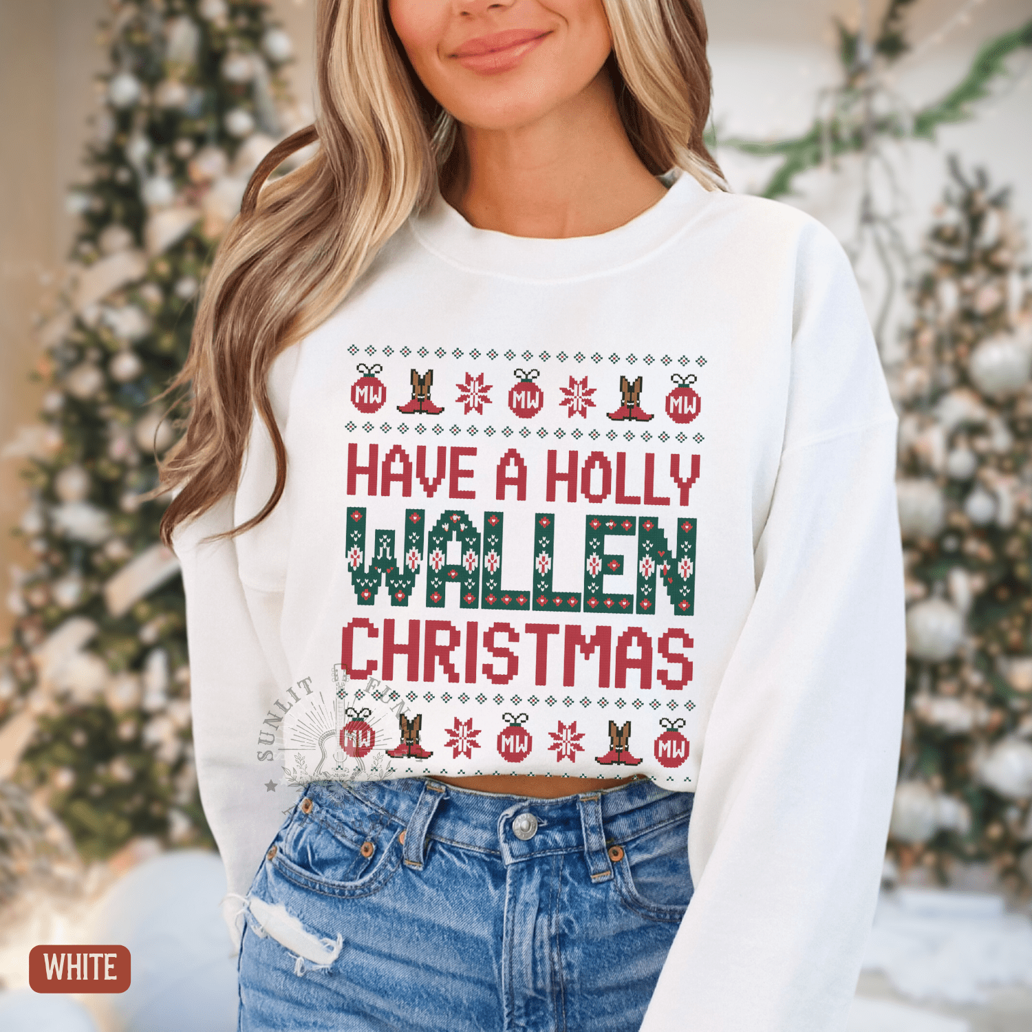 Have a Holly Wallen Christmas Holiday Ugly Sweater Style - Sunlit Funlit | Graphic Tees for Country Concert Addicts
