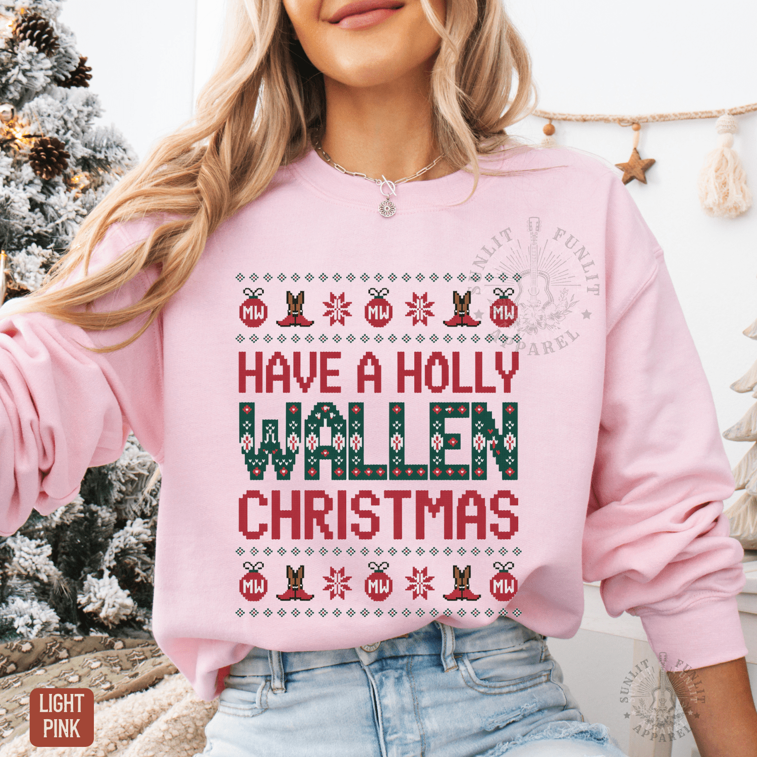 Have a Holly Wallen Christmas Holiday Ugly Sweater Style - Sunlit Funlit | Graphic Tees for Country Concert Addicts