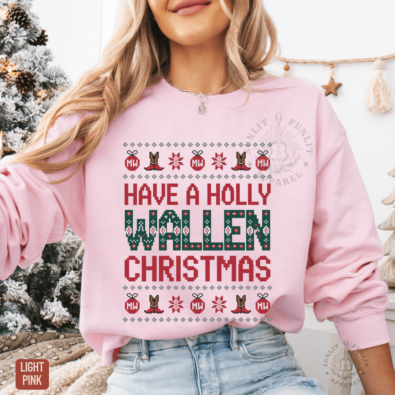 Have a Holly Wallen Christmas Holiday Ugly Sweater Style - Sunlit Funlit | Graphic Tees for Country Concert Addicts