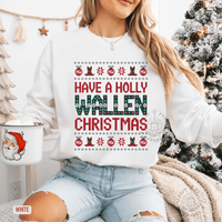 Thumbnail for Have a Holly Wallen Christmas Holiday Ugly Sweater Style - Sunlit Funlit | Graphic Tees for Country Concert Addicts