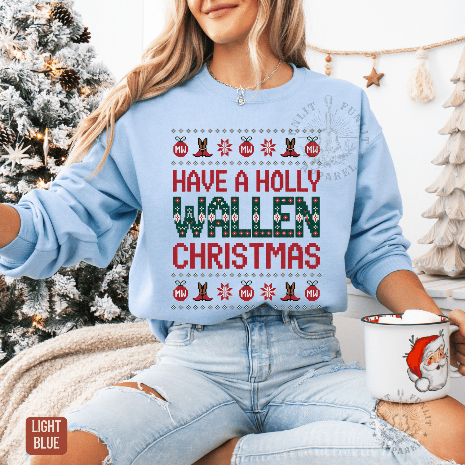 Have a Holly Wallen Christmas Holiday Ugly Sweater Style - Sunlit Funlit | Graphic Tees for Country Concert Addicts