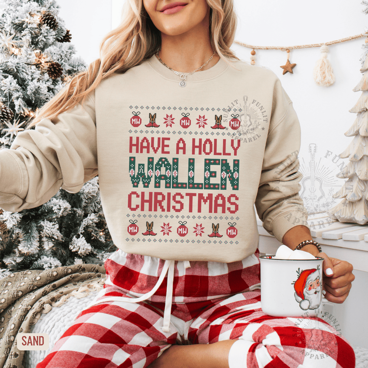 Have a Holly Wallen Christmas Holiday Ugly Sweater Style - Sunlit Funlit | Graphic Tees for Country Concert Addicts
