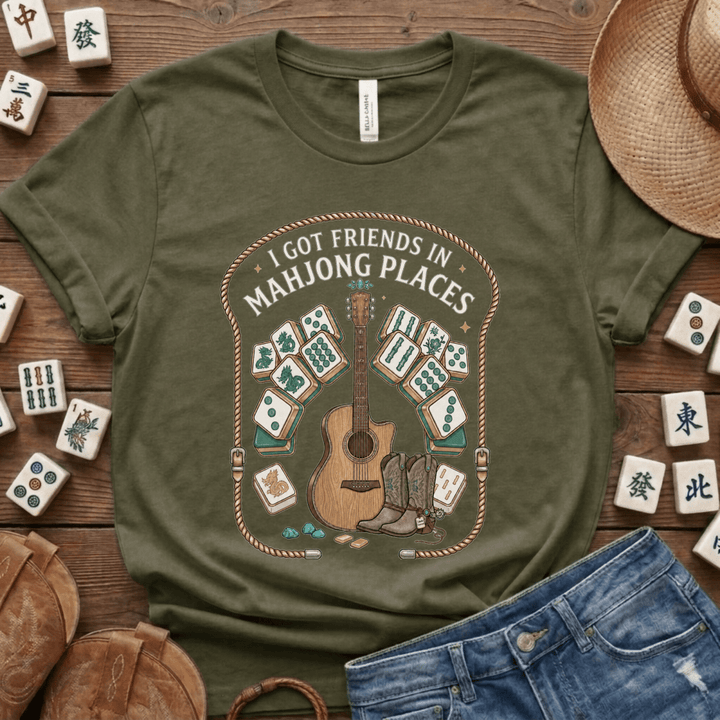I Got Friends in Mahjong Places Lightweight Tee