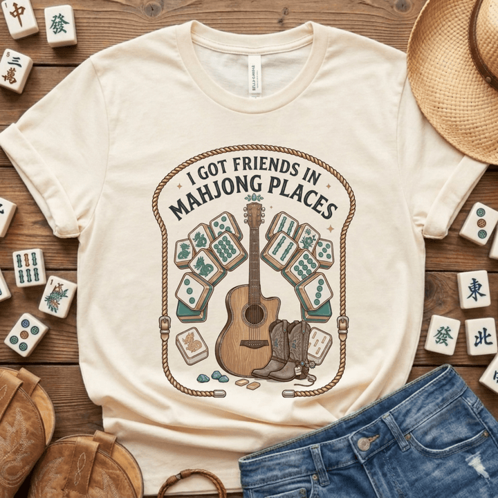 I Got Friends in Mahjong Places Lightweight Tee